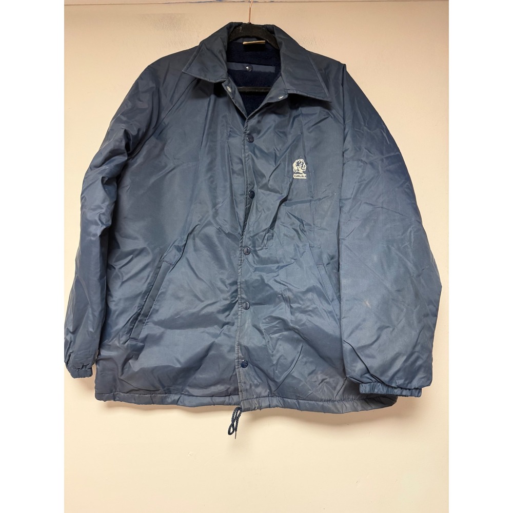 College Lane Coaches Jacket‎ Mens Large Navy Blue Good Vintage Fleece Lined Snap